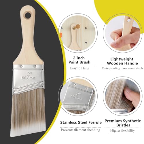 3-Pack 2 Inch Angled Paint Brushes, Sash Brushes for Trim & Wall - view 3