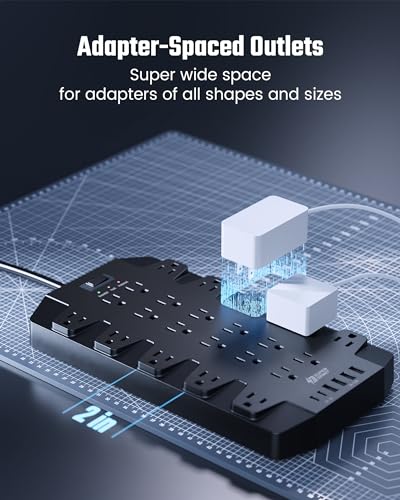 Power Strip Surge Protector, 22 Outlets, 6.5Ft Flat Plug, 2100J - view 3