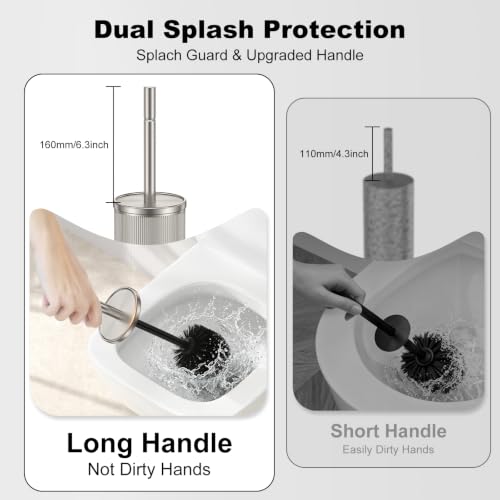 Metal Vertical Grain Toilet Bowl Brush and Holder Set Scrubber Nickel - view 4