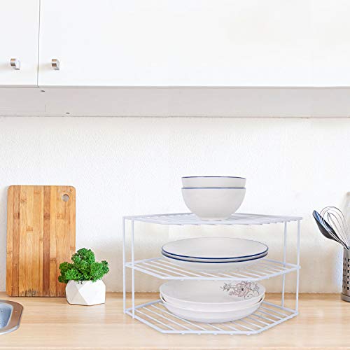 3-Tier Corner Shelf Counter and Cabinet Organizer - Steel Metal Wire - Rust Resistant - Plates, Dishes, Cabinet & Pantry Organizer - Kitchen Organization (10 x 7.5 Inch)(White) - view 2