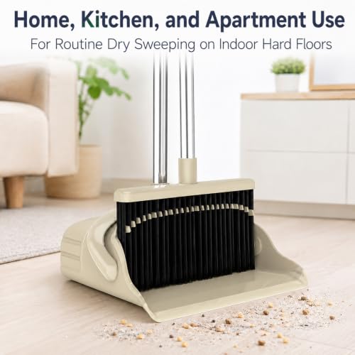 Broom and Dustpan Set, 52-Inch Adjustable Long Handle with Self-Cleaning Comb Teeth, Flexible TPR Lip and Foot-Assisted Fold-Up Dustpan for Home, Kitchen, Office and Apartment, Gray Yellow - view 6
