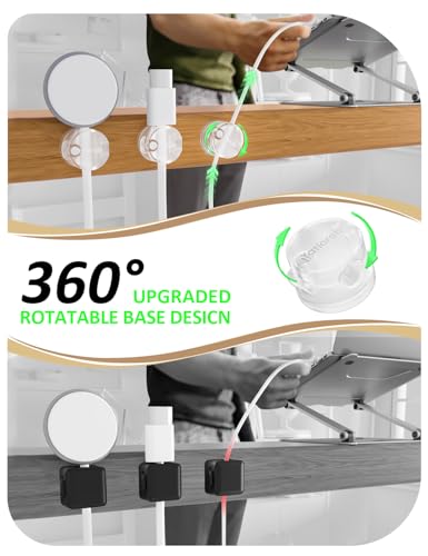 Magnetic Cord Holder for Desk & Nightstand, 7-Pack 360° Rotatable Cable Clips Organizer - Strong Adhesive Fits 8mm Lots for Phone Charger Cords & Wires, Clear - view 2