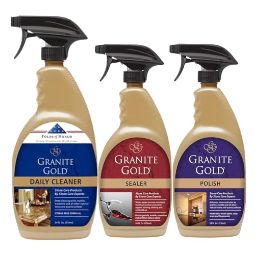 Stone Care Bundle – Daily Cleaner 32 oz, Sealer 24 oz & Polish 24 oz – Complete Cleaning, Sealing & Shine Kit for Granite, Marble, Quartz & Natural Stone Countertops