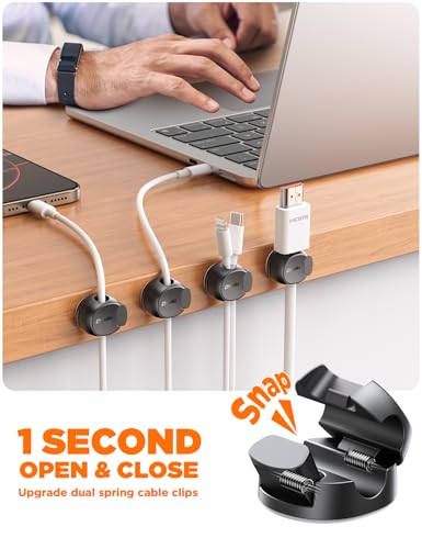 8-Pack Cable Clips, Quick-Lock Cord Organizer Black - view 2