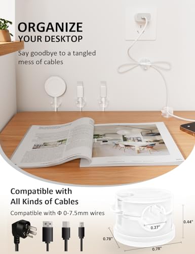 Magnetic Cord Holder for Desk & Nightstand, 7-Pack 360° Rotatable Cable Clips Organizer - Strong Adhesive Fits 8mm Lots for Phone Charger Cords & Wires, Clear - view 5
