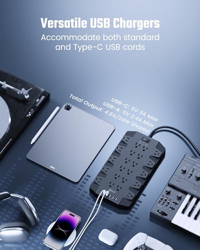 Power Strip Surge Protector, 22 Outlets, 6.5Ft Flat Plug, 2100J - view 4