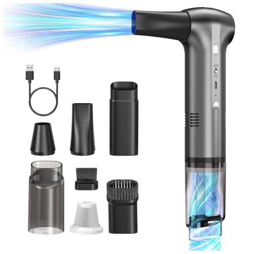 Cordless Air Duster & Car Vacuum 2-in-1, Portable Car Vacuum Cleaner, 3 Blower Speeds & 2 Suction Modes Type-C Rechargeable Dust Buster for Keyboard, PC, Desk, Home Office
