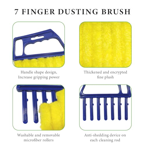 2 PCS Blind Cleaner Duster Tool, Window Venetian Hand-held 7 Finger Dusting Cleaner Brush, Blinds Cleaning Brush Tool for Window Shutters Air Conditioner, Car Accessories (Blue+Green) - view 3