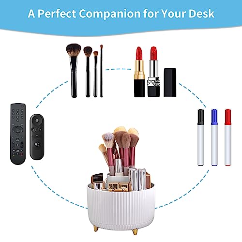 Desk Organizer, 360-Degree Rotating Pen Holder, Desk Organizers and Accessories with 5 Compartments Pencil Holder, Art Supply Storage Box Caddy for Office, Home（White） - view 6