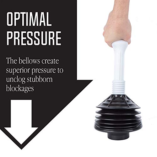 Professional Bellows Accordion Toilet Plunger, High Pressure Plunge Removes Heavy Duty Clogs from Bathroom Toilets, All Purpose Power Plunger, White & Black - view 5