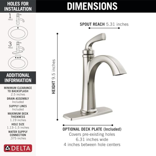 Geist Brushed Nickel Bathroom Faucet 1 Hole, Single Hole Bathroom Sink Faucet for Vanity, Push-Pop Drain Assembly, SpotShield Brushed Nickel 15864LF-SP - view 5