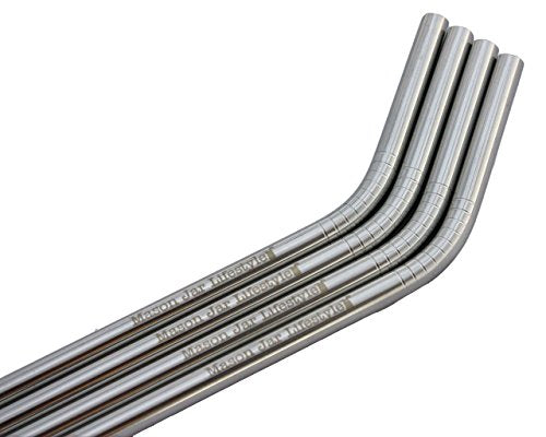 Medium Thin Bent Stainless Steel Straws for Pint Mason Jars or Glasses (4 Pack + Cleaning Brush + Cloth Bag) - view 2
