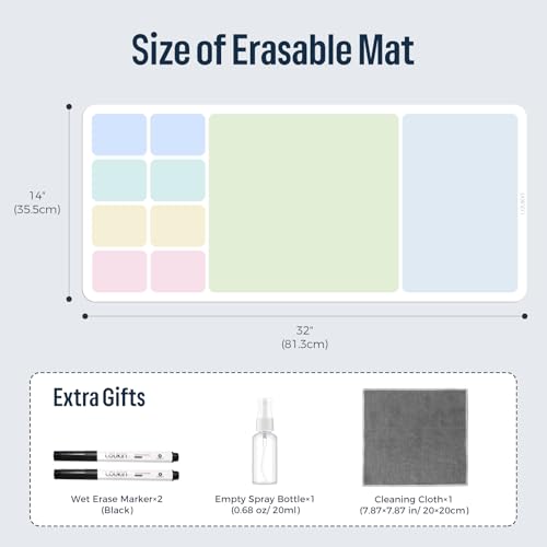 Dry Erase Desk Mat Bundle | 32"x14" Dry Erase Desk Mat, Includes 2 Markers & 1 Cleaning Cloth + Magnetic File Holder(Black) - view 4