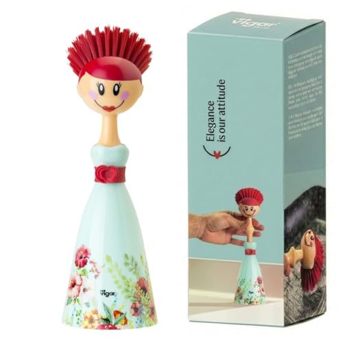 Dolls Dish Brush with Holder for Dishes - Green, Red
