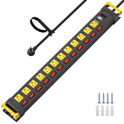 12-Outlet Heavy Duty Power Strip with Individual Switches 9FT Cord