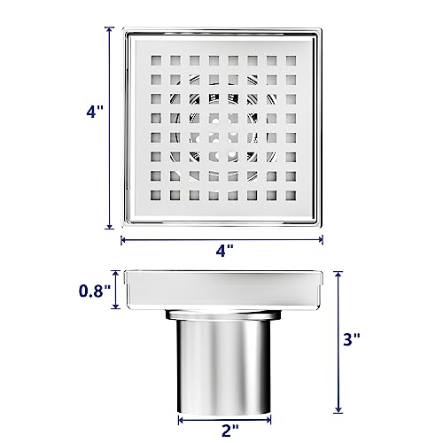 4-Inch Brushed Square Shower Drain with Quadrato Pattern Grate - view 4