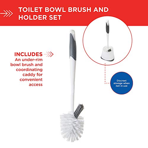 Corner Toilet Bowl Brush with Under Rim Scrubber, Includes Corner Storage Caddy, White - view 4