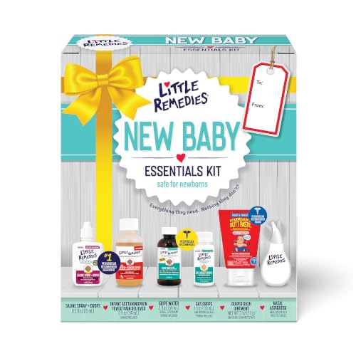 New Baby Essentials Kit with Saline Nasal Spray, Diaper Rash Cream, Gas Relief Drops, Gripe Water & More, Safe for Newborns, Multi-Color