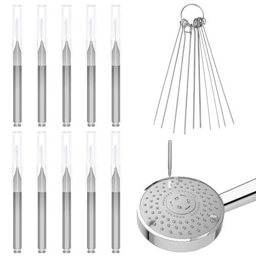 10pcs Shower Head Cleaners, with 10pcs Needle Picks Anti-Clogging Shower Head Cleaning Brush Tiny Crevice Cleaner Tool for Small Holes Gaps Nozzle Window Slot Household Bathroom (Gray)