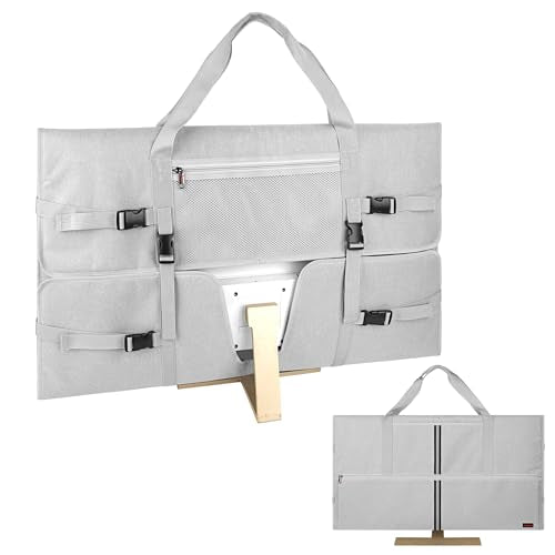 32 Inch Monitor Carrying Case, Travel Protective Bag for LCD Screens with Padded Velvet Lining, Waterproof & Shockproof Design-Light Gray