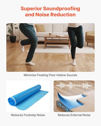 Floor Underlayment 600 sq. ft, 3-in-1 2 mm Thick Flooring Padding with Tape & Vapor Barrier, Heavy Duty EPE Foam Soundproofing & Noise Reduction, for Laminate Wood (6 Rolls x 100 sq. ft) - view 4