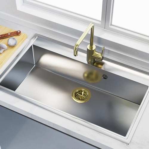 3-1/2 Inch Kitchen Sink Drain Assembly Stainless Steel Gold Kit with Strainer Basket/Rubber Stopper, Rustproof Durable Gold Finish Replacement for Standard Commercial Sink Drains - view 7