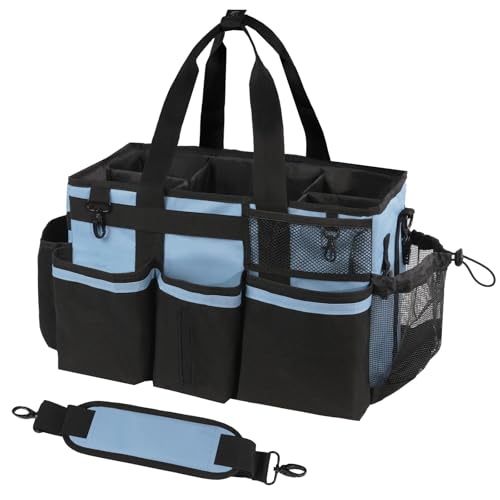 Wearable Cleaning Caddy Organizer with Handle & Shoulder Straps for Housekeepers, Under Sink & Car Cleaning Tool Organizer Bag with 4 Foldable Dividers (Black) - view 7