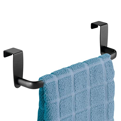 Steel Metal Wire Over Cabinet Towel Rack Storage Organizer - Hang on Cabinet or Door - Towel Bar Holder for Kitchen - Holds Hand Towels, Washcloths - Spira Collection - Matte Black - view 7