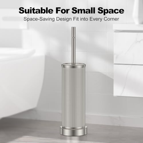 Metal Vertical Grain Toilet Bowl Brush and Holder Set Scrubber Nickel - view 2