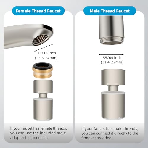 CUPC Certified 2-function 360° Swivel Sink Aerator, Brushed Nickel - view 5