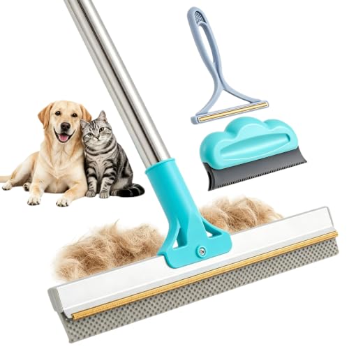 Carpet Rake for Pet Hair Removal Tool, Cat & Dog Pet Hair Remover Broom with 54” Adjustable Long Handle, Reusable Carpet Brush Rake for Rugs, Mats, Couch, Furniture