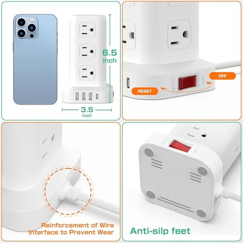 6.5Ft Power Strip Tower with 12 Widely Outlets & 4 USB Ports - view 5