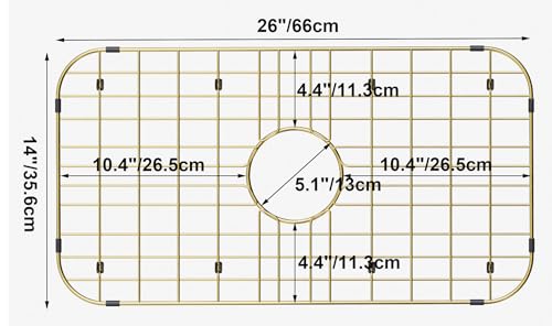 Kitchen Sink Grid Protector,Gold Sink Bottom Grate for Kitchen Sink with Strainer,26"L X 14"W Large Stainless Steel Sink Rack Protector with Center Drain Prevents Scratches,Corner Radius R:3-1/2" - view 2