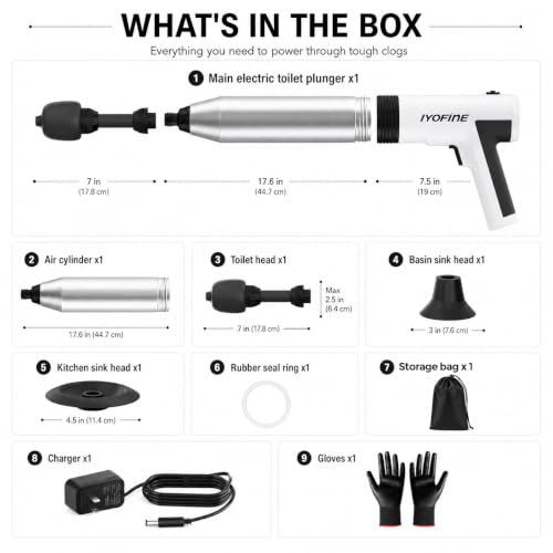 Electric Toilet Plunger High Pressure Drain Unclogger Plungers for Bathroom, Floors, Heavy Duty Versatile Home Toilet Unclogger Tool - view 6