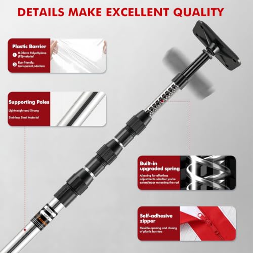 12FT Dust Barrier Poles, 4Pack Spring Retractable Zipper Wall Poles - view 4