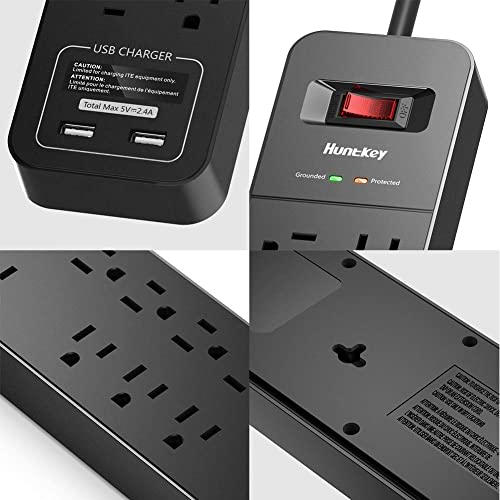 Surge Protector Power Strip, 12 Outlets with 2 USB Ports, 6 Feet Extension Cord, 2390 Joules, ETL Listed, Black - view 4