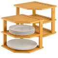 2 Pack Plate Organizer for Cabinet, 3-Tier Bamboo Corner Shelf Rise