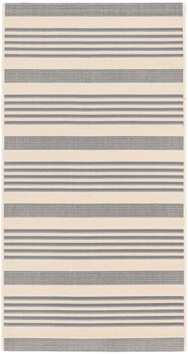Courtyard Collection CY6062 Stripe Indoor/ Outdoor Non-Shedding Easy Cleaning Patio Backyard Porch Deck Mudroom Area Rug, 2'7" x 5', Grey / Bone - view 3