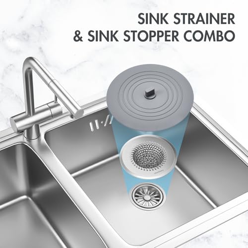 Kitchen Sink Drain Strainer & Sink Stopper, Revolutionary Stainless Steel Drain Plug Combo, Anti-Clog Garbage Strainer Basket for US Standard Drains, Fits Single & Double Bowl Kitchen Sinks - view 6