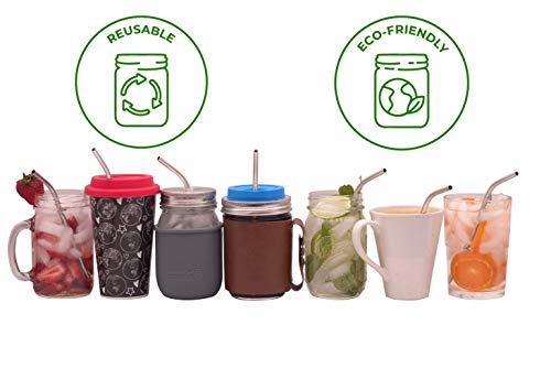 Medium Thin Bent Stainless Steel Straws for Pint Mason Jars or Glasses (4 Pack + Cleaning Brush + Cloth Bag) - view 5