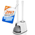 Toilet Plunger and Brush Set, Bowl Brush and Heavy Duty Toilet Plunger with Ventilated Holder, 2-in-1 Toilet Brush and Plunger Combo for 5.3-inch Toilet Drain Bathroom Deeply Cleaning(White & Grey)