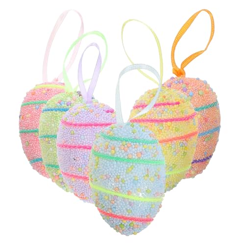 6pcs Easter Egg Ornaments Colorful Foam Hanging Decor