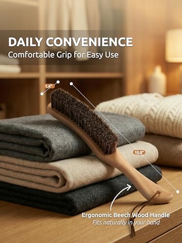 Soft Horsehair Clothes Brush for Suits, Large Beech Wood Handle - view 3
