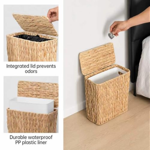 Wicker Trash Can, Small Bathroom Trash Can with Lid, 3 Gallon - view 3