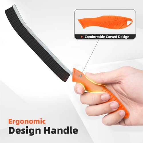 Hard Bristle Crevice Cleaning Brush - Cleaning Supplies - Grout Cleaning Brushes for Household Use - Crevice Cleaning Tool for Bathroom, Home and Kitchen (3, Orange) - view 3