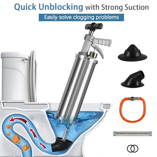 Portable High Pressure Kinetic Toilet Plunger for Shower Kitchen Clogs Grey - view 2