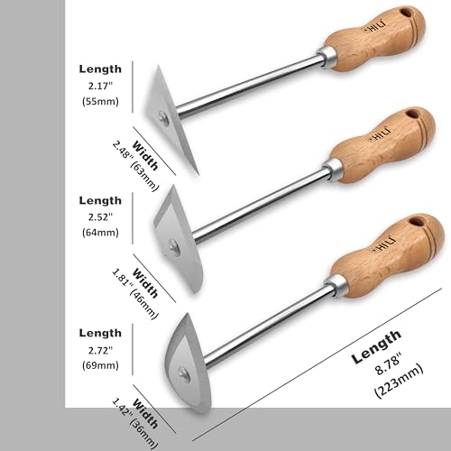TOOLS 3PC. Stainless Steel Shave Hook Scraper Set With Wooden Handle, 8-3/4" Length, Made In Taiwan - view 3