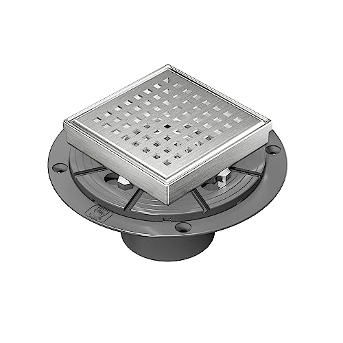 4-Inch Brushed Square Shower Drain with Quadrato Pattern Grate - view 3