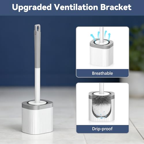 Toilet Brush, 3 Pack Compact Toilet Bowl Brush and Holder Set with Nylon Bristles Toilet Cleaner Brush Hidden Toilet Scrubber Brush for Bathroom Cleaning, Grey & White - view 5