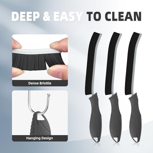 Hard Bristle Crevice Cleaning Brush - Cleaning Supplies - Household Crevice Cleaning Tools - Multi-Purpose Crevice Brushes for Kitchen, Toilet, Window, Vehicle, Faucets, Grout (3, Grey) - view 3